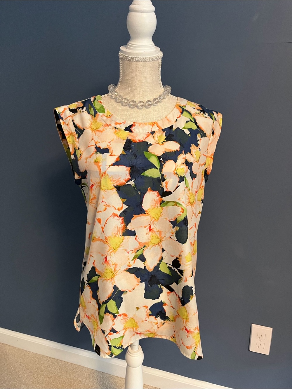 J Crew Floral Print Cap Sleeve Blouse - Navy & Cream